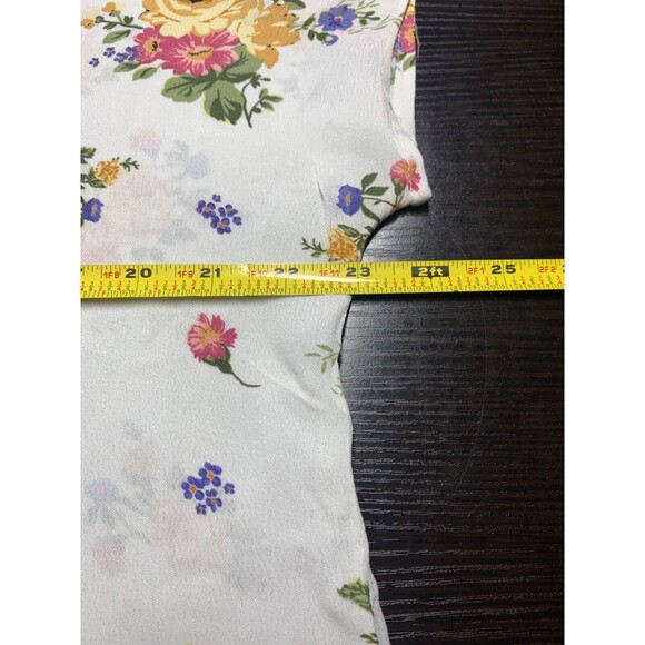 MNG Mango Button Front Blouse Size 1X White Floral Short Sleeve Boxy Airy - Picture 4 of 9